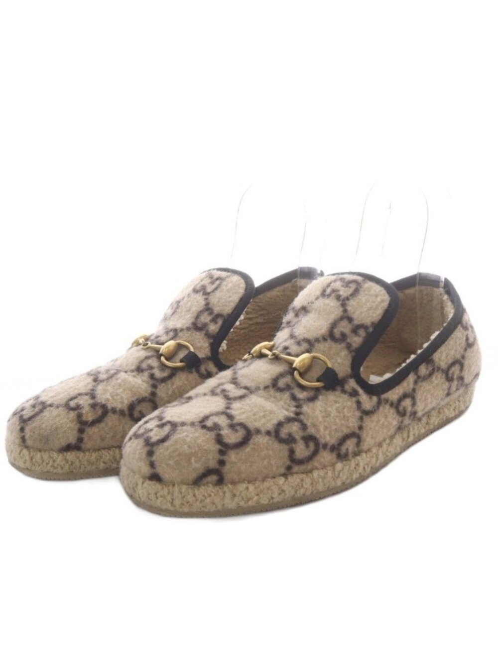 Gucci Loafers Slip-on GG Wool Horsebit Beige